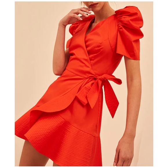 C/MEO COLLECTIVE Motivations Puff Sleeve Ruffle Hem Wrap Dress - Picture 6 of 8